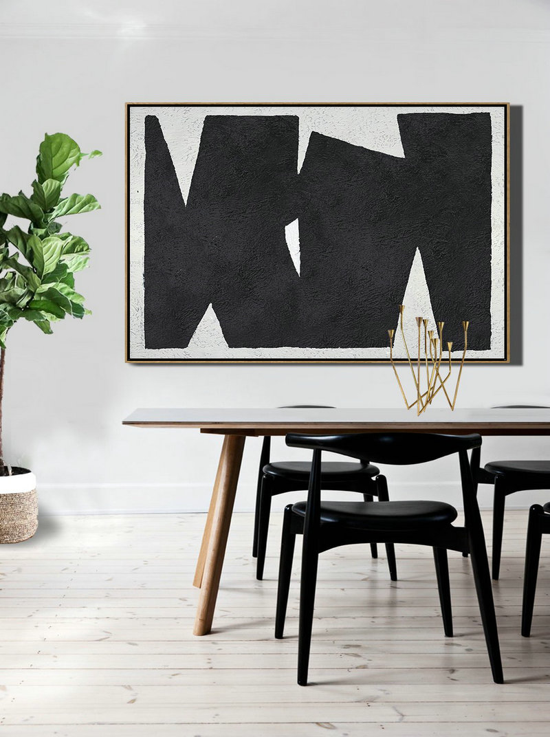 Acrylic Painting On Canvas,Oversized Horizontal Minimalist Geometric Art On Canvas, Black And White Minimalist Painting - Large Contemporary Painting